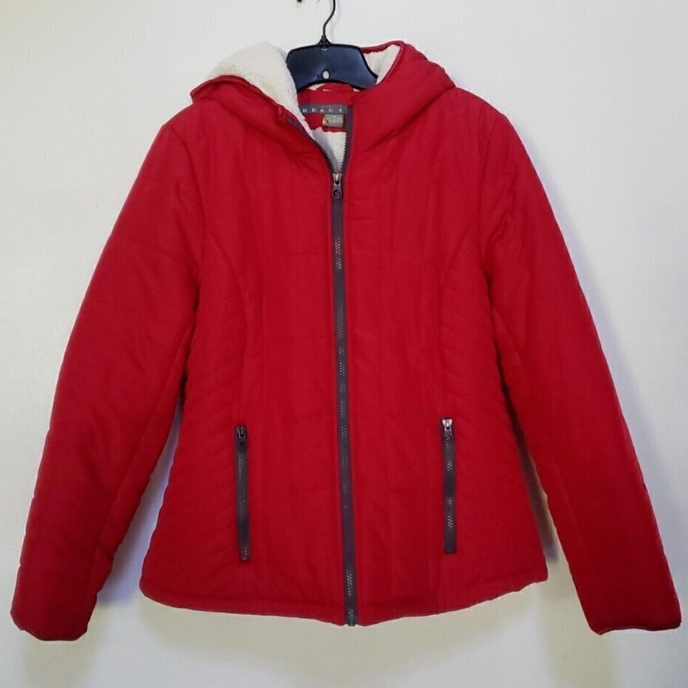 Kenneth Cole Reaction Fleece Lined Red Coat Girls Sz L NWT